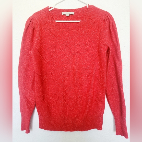 Loft Women's Heart Sweater Cotton/Wool Blend Red Soft Small - Picture 16 of 16